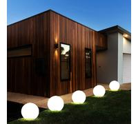 Set Di 5 Lampade Solari LED Da Esterno A Sfera Con Picchetto Per Terreno Bianche