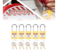 Set di 5 Lucchetti Sicurezza LOTO con 2 Chiavi per Lockout Tagout - in Nylon PA e Acciaio Isolamento Energie Pericolose, Ideali Settore Nucleare, Trasporti Logistica (Colore Giallo) Procedura Complet