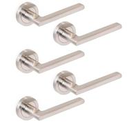 Set di 5 maniglie per porte interne, set di maniglie per porta di passaggio con rosetta, 50 mm, alluminio e zama, nichel satinato