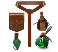 Set di 5 marsupi medievali con bottiglia di pozione magica, cintura in pelle PU e tasche for accessori di Halloween for cosplay steampunk borsa(Bruin)