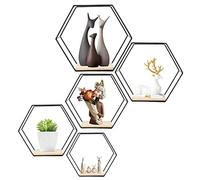 Set di 5 mensole da parete esagonali in ferro, scaffali metallici per cucina, bagno, soggiorno, camera da letto, ufficio, scaffale in metallo galleggiato, visualizzazione pianta, libri (nero 5)
