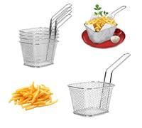 Set di 5 mini cestini per patatine fritte con manico, in acciaio inox, cromato, per patatine fritte, gadget da cucina, patatine, anelli di cipolla, ali di pollo