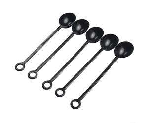 Set di 5 misurini in plastica per uso alimentare, per cucchiaini da caffè, frutta, con paletta nera, capacità 10 g, lunghezza 210 mm, kit compatibile con moka in polvere e macchine da caffè