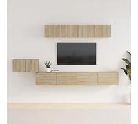 Set di 5 mobili per TV in legno di quercia, elegante supporto per TV e vetrine per soggiorno, soluzione di mobili moderni, design in legno resistente, organizzazione salvaspazio
