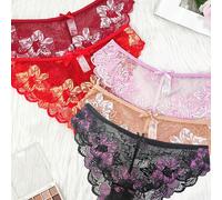 Set di 5 mutandine in pizzo trasparente a vita bassa sexy da donna, biancheria intima europea e americana comoda e traspirante, con fondo aperto e effetto sollevamento glutei L,M,S,XL,XXLStampaPizzo
