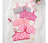 Set di 5 mutandine per ragazze adolescenti e bambini, con stampa leggera di leopardo e cuori, pelle delicata, per il giorno di San Valentino 8Y,9Y,10Y,11Y,12YGeometrico,Motivo strutturatoPoliestere