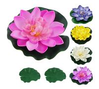 Set di 5 ninfee artificiali e fiori di loto con 2 foglie, decorazione per laghetto galleggiante, per esterni, acquari, piscine, patio