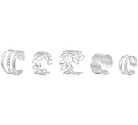 Set di 5 orecchini a forma di C, orecchini semplici, orecchini a forma di C, orecchini a avvolgimento multistrato, senza set di orecchini forati, gemelli per orecchie con foglie argentoDurata