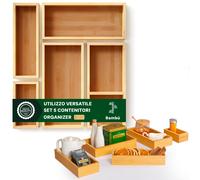 Set di 5 Organizer Multiuso in Bambù Diverse Misure Divisori per Cassetti Cucina