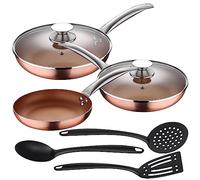 Set di 5 padelle da 20,24,28 cm (con coperchio) alluminio pressato induzione con set di 3 utensili da cucina
