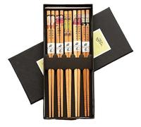 Set di 5 paia di bacchette riutilizzabili fatte a mano in legno naturale giapponese, cibo per sushi, gatti, fiori, multicolore (ritratti di famiglia)