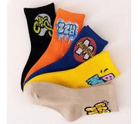Set Di 5 Paia Di Calzettoni Sportivi Per Ragazzi Con Stampa Di Cartoni Animati Graffiti E Lettere, Calzini Comodi E Versatili Con Collo Rotondo, Adatti Per L'uso Quotidiano 8-12Y,1-2Y,2-3Y,3-8Y,10 pai