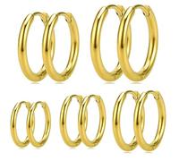 Set di 5 paia di orecchini a cerchio, multicolore (oro, argento, nero, oro rosa), design classico, Standard, Acciaio inossidabile, Nessuna pietra preziosa