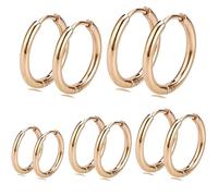 Set di 5 paia di orecchini a cerchio, multicolore (oro, argento, nero, oro rosa), design classico, Standard, Acciaio inossidabile, Nessuna pietra preziosa