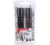 Set Di 5 Penne Fineliner Uni Con Punta Da 0,05 Mm E Pennini A Pennello, 4 Colori