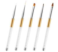 Set di 5 pennelli per unghie in gel e acrilico, pennelli professionali con manico diamantato per nail art 3D, manicure francese e nail art, con pennello fine per disegni precisi