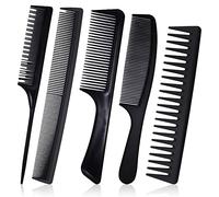 Set di 5 Pettini per Capelli - Denti Larghi, Sottili, Coda Antistatica, Districante per Uomo e Donna - Casa, Salone, Parrucchiere (Nero)