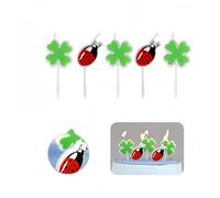 Set di 5 Pezzi Candele di Compleanno con Coccinella e Quadrifoglio Porta fortuna Decorazione Laurea, battesimo
