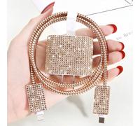 Set di 5 pezzi di protezioni per cavi decorati con cristalli, inclusi avvolgicavo, ferma-cavo, protezione da rotture e protezione per cavo di ricarica rapida da 20W, compatibili con caricabatterie di 