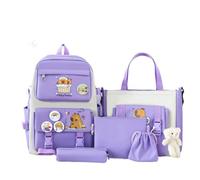 Set di 5 pezzi di zaini scolastici per bambini con piccolo orso | Zaino capybara ad alta capacità con orsetto carino, borsa scolastica multi-strato, borsa a mano, astuccio