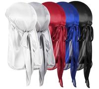 Set di 5 pezzi per bambini in raso Durag setoso con tappi a onda, coda lunga Durag in raso con cuciture rinforzate a 360 onde, in raso setoso, durags code extra lunghe per ragazzi e ragazze