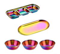 Set di 5 piatti per salse in acciaio inox, con 3 ciotole, vassoio portaoggetti e 1 piatto a 3 scomparti, per uso in cucina organizzato (colorato)
