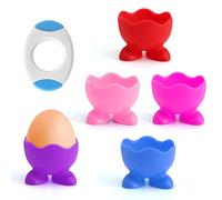 Set di 5 portauovo divertenti e un apriuova, in silicone, per bambini, Pasqua, colazione e uova, perfetto per cucinare la cucina, uova per posizionare piccoli oggetti come il trucco