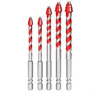 Set di 5 punte da trapano in carburo da 6 mm, 8 mm, 10 mm, 12 mm, multi-materiale, per parete, vetro, legno, metallo, piastrelle, cartongesso, mattoni, lamiera di alluminio, fai da te