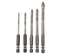 Set di 5 punte eccentriche a quattro flute per perforare e forare piastrelle e vetro, con design a spirale triangolare per migliorare la stabilità e la formazione precisa dei fori (A)