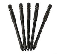 Set di 5 punte eccentriche a quattro flute per piastrelle e vetro, con punte in carburo e gambo esagonale, progettate per punzonatura e foratura efficienti (D)
