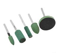 Set di 5 punte in gomma per utensili rotanti, con gambo da 3 mm, forme a T/cono/cilindriche, per la rimozione della ruggine di metallo, gioielli, giada, finiture fai da te, colore verde