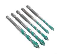 Set di 5 punte per trapano in carburo per muratura, multi-materiale, per vetro, muratura, cemento, legno, metallo, piastrelle, 6 mm, 8 mm, 10 mm, 12 mm, con quattro bordi
