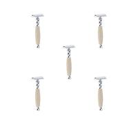 Set di 5 rasoi con manico in legno a doppio bordo di sicurezza per barba e baffi, 12,5 x 4,5 x 2,5 cm, colore beige