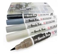Set Di 5 Reale Talens Ecoline Liquido Acquerello Disegno Pennello Penne - Grigio