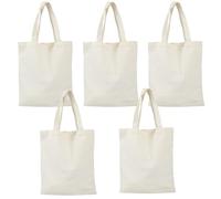 Set di 5 sacchetti in cotone non stampati da dipingere, 35 x 40 cm, con manici lunghi, robusti e riutilizzabili, borsa per la spesa in iuta naturale, per fai da te, compleanno dei bambini, JGA e