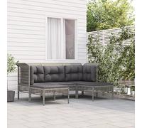 Set di 5 sale da giardino, grigio polyrattan, per esterni, con cuscino, divano ad angolo, divano centrale, sgabello, set di conversazioni per terrazze, balcone, resistente alle intemperie, robusto