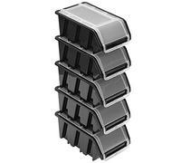 Set di 5 scatole impilabili con coperchio, 155 x 100 x 70 mm, contenitori a vista, colore nero