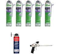Set di 5 schiume espansive poliuretaniche da 750 ml per pistola + 1 pistola + 1 detergente