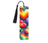 Set di 5 segnalibri artistici a forma di cuori colorati arcobaleno, per donne, con nappe, in legno, forniture per studio