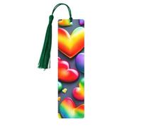 Set di 5 segnalibri artistici a forma di cuori colorati arcobaleno, per donne, con nappe, in legno, forniture per studio