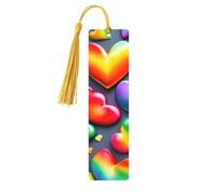 Set di 5 segnalibri artistici a forma di cuori colorati arcobaleno, per donne, con nappe, in legno, forniture per studio