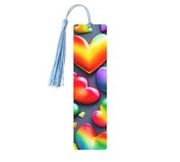 Set di 5 segnalibri artistici a forma di cuori colorati arcobaleno, per donne, con nappe, in legno, forniture per studio