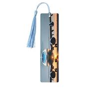 Set di 5 segnalibri artistici con aeroplano nella luce della sera, da donna, con nappa, in legno, per studio