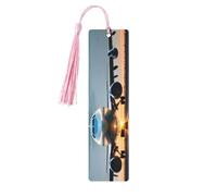 Set di 5 segnalibri artistici con aeroplano nella luce della sera, da donna, con nappa, in legno, per studio