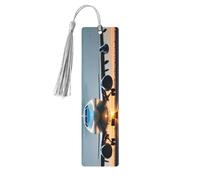 Set di 5 segnalibri artistici con aeroplano nella luce della sera, da donna, con nappa, in legno, per studio