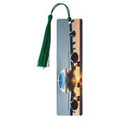 Set di 5 segnalibri artistici con aeroplano nella luce della sera, da donna, con nappa, in legno, per studio