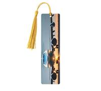 Set di 5 segnalibri artistici con aeroplano nella luce della sera, da donna, con nappa, in legno, per studio