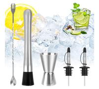 Set di 5 shaker per cocktail e cocktail, in acciaio inox, durevoli strumenti da bar con misurino, cucchiaio, versatore in acciaio inox, pestello, misurino per barman, cucina, bar, ristorante