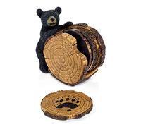 Set di 5 sottobicchieri a forma di tronco di orso nero, decorazione a forma di cabina di orso per bevande, regalo per donne, sottobicchieri e supporto, regalo di compleanno per cucina, decorazione per