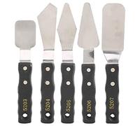 Set di 5 spatole e spatole, coltello per pittura per artisti, coltello per pittura a olio e acrilico in acciaio inossidabile con manico in legno nero, strumenti di pittura